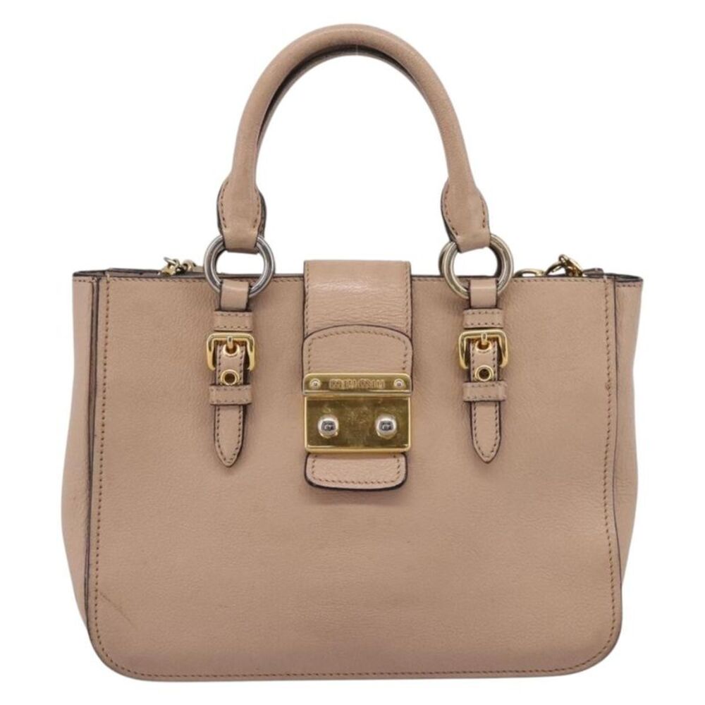 Miu Miu Madras Convertible Lock Leather Beige Leather Tote Bag Bag
